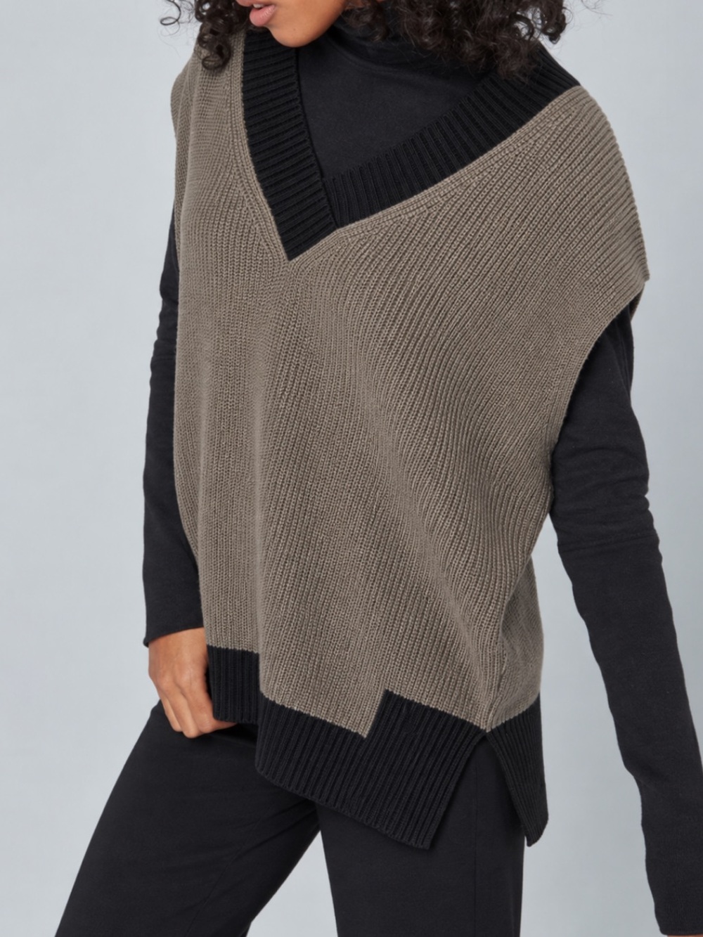 Alp N Rock ANR+ Sweater Vest Evie V-Neck Sleeveless in Taupe & Black